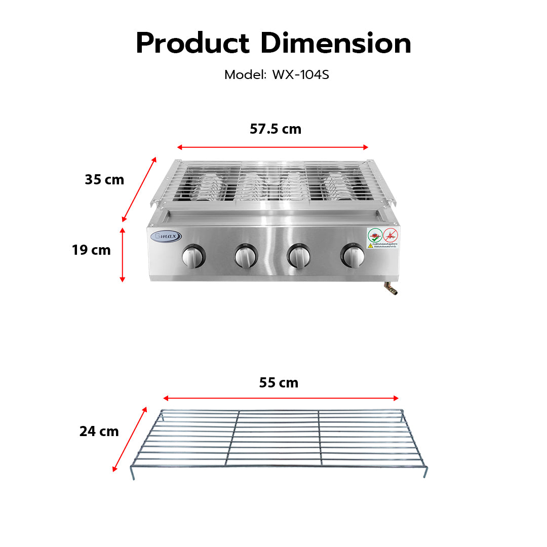 Gmax WX-104S Smokeless Infrared Gas Grill 4 Burner - Silver Edition