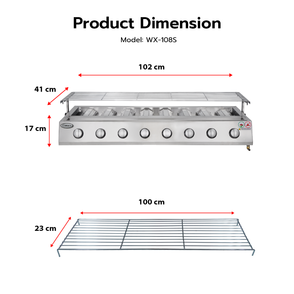 Gmax WX-108S Smokeless Infrared Gas Grill 8 Burner - Silver Edition