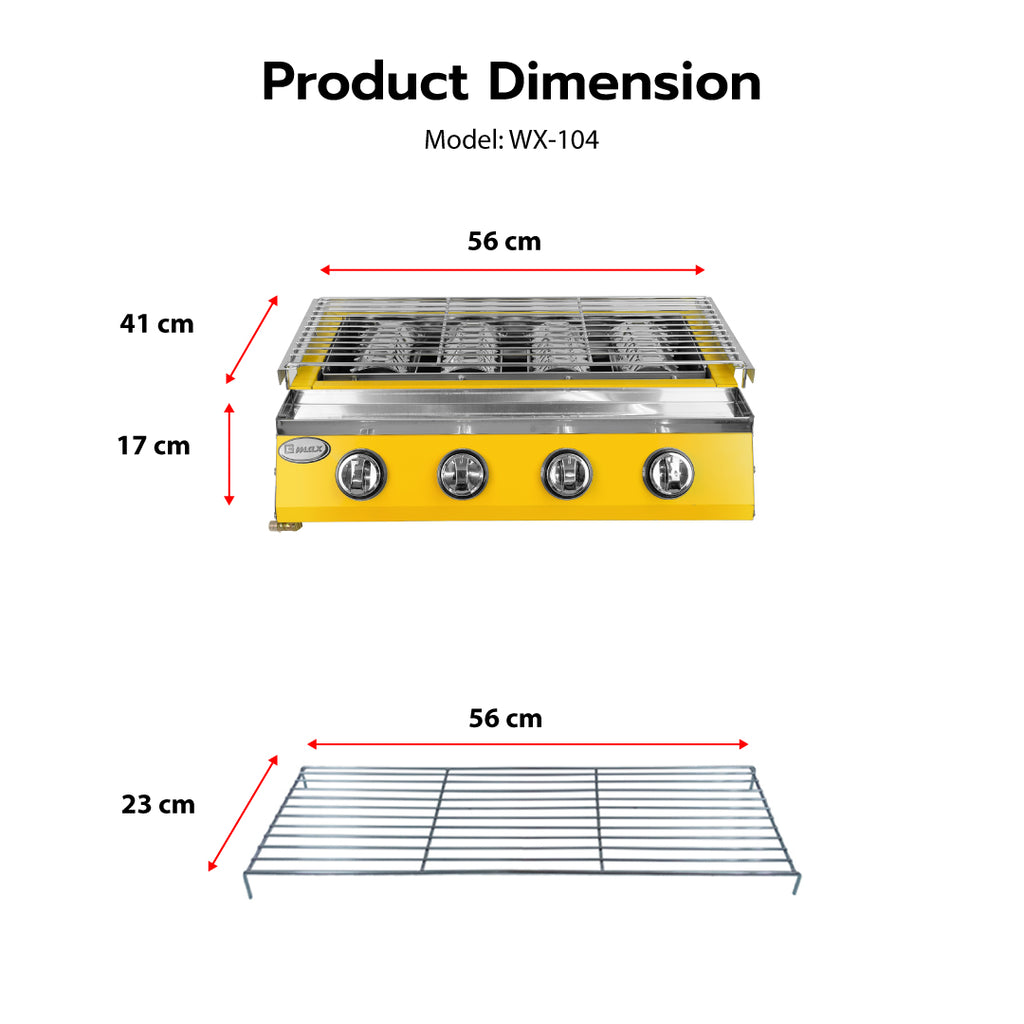 Gmax WX-104 Smokeless Infrared Gas Grill 4 Burner - Yellow Edition