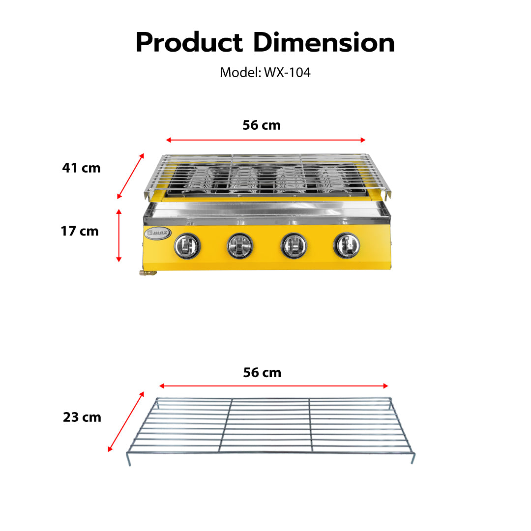 Gmax WX-104 Smokeless Infrared Gas Grill 4 Burner - Yellow Edition